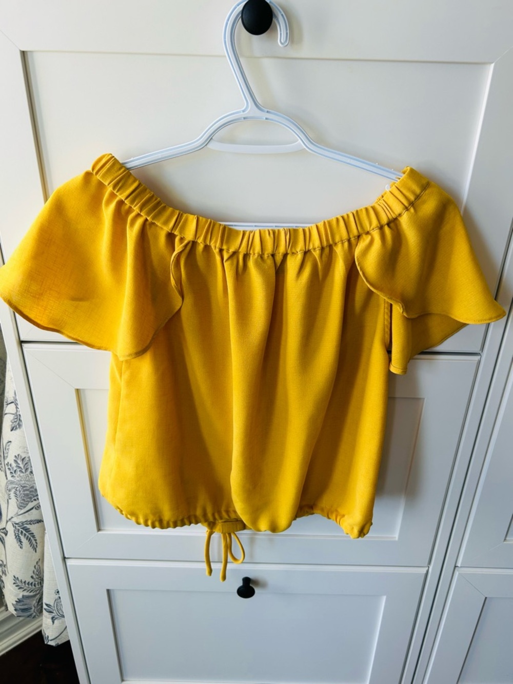 HYFVE Mustard Yellow Off-Shoulder Button Tie-Hem Top - Picture 8 of 9